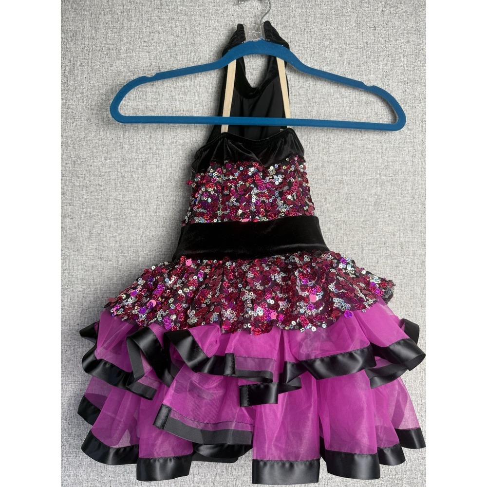 A Wish Come True 'Don't Worry' 18885 Jazz Tap Dance Costume Pink Black Bow MED - Picture 5 of 8